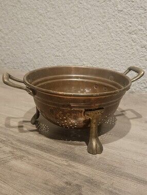 Small Vintage Copper And Brass Collander